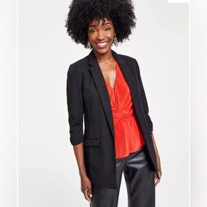 INC International Concepts Women’s Blazer 3/4 Length Sleeve - Black - Si…